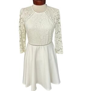 Jodi Kristopher Size 7 Cream Lace Skater Style Dress Bridal Lace Sleeves